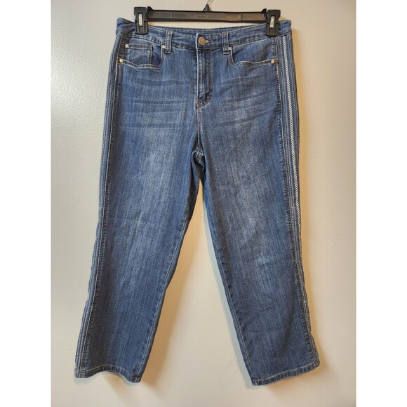 Christopher Banks Jean Embroidered Cropped Pants Capris Size 8 - Picture 1 of 7